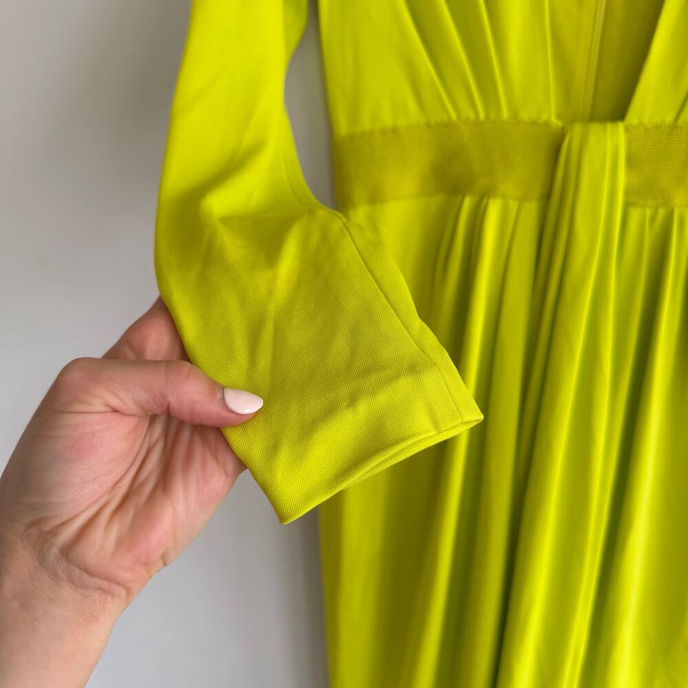 Cushnie Et Ochs Neon Deep V-Neck Midi Evening Dress Yellow 6 - Picture 6 of 9